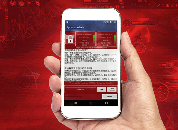 An example of file-encrypting crypto ransomware shown on an Android phone